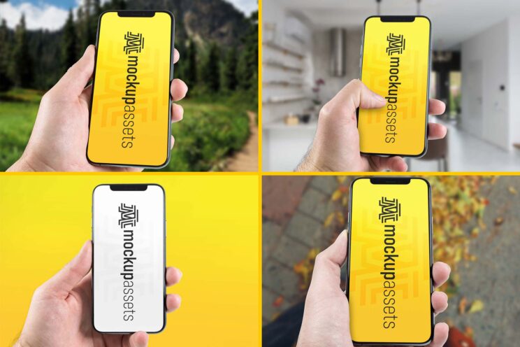 iPhones in Hand Mockups Feat IMG
